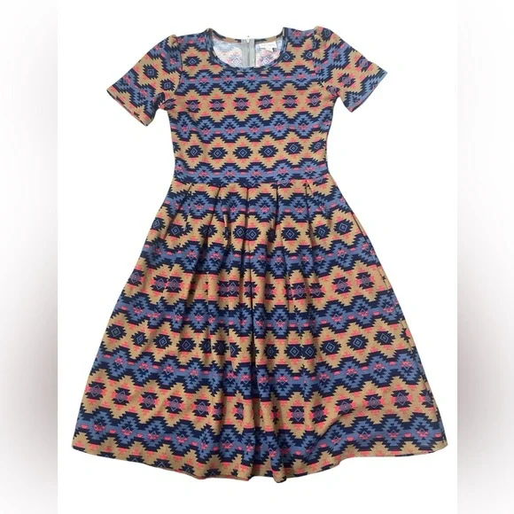 LuLaRoe Amelia Multicolor Western Print Fit and Flare Stretch Knit Dress - Picture 2 of 3